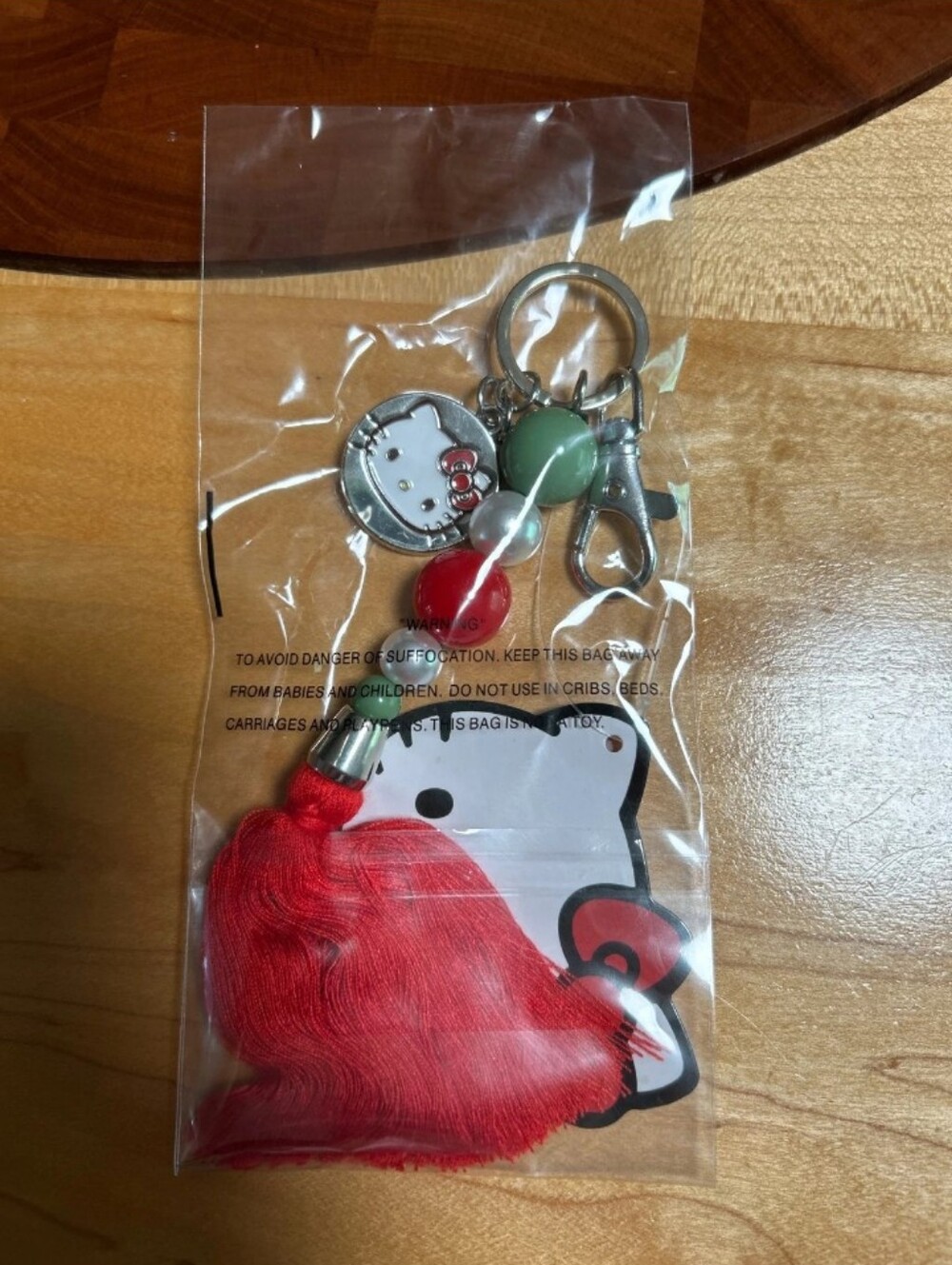 Hello Kitty Red Tassel Keyring with Bead Charms